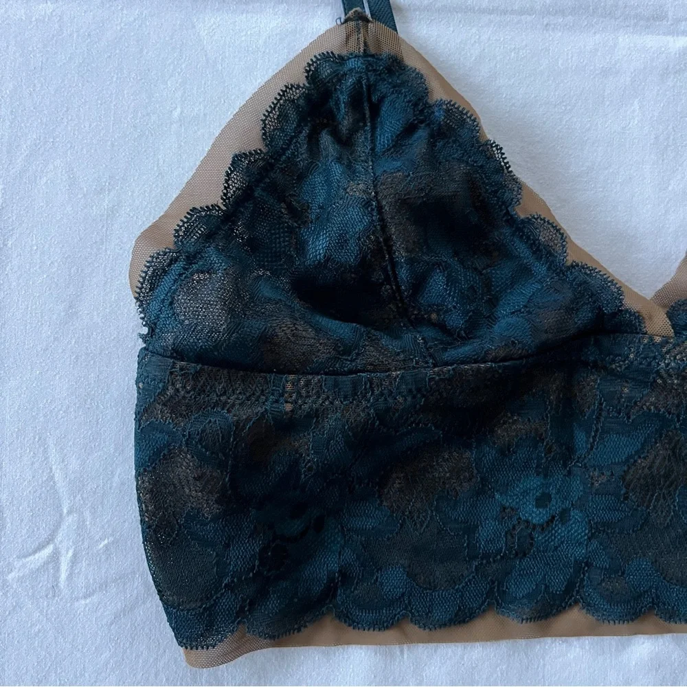 NWOT Intimately by Free People Teal and Nude Mesh and Lace Long Line Bralette M - Picture 2 of 10